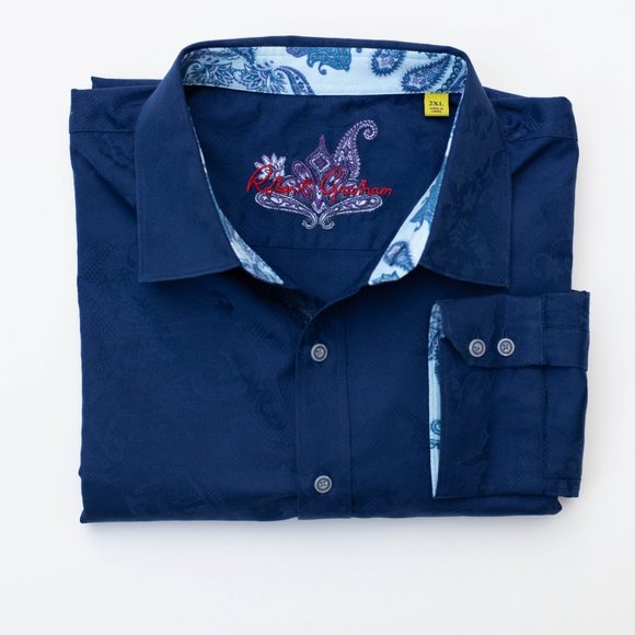 Robert Graham Other - Robert Graham 2XL Contrast Cuff Long Sleeve Paisley Jacquard Embroidered Shirt
